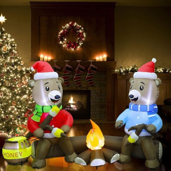 ⚡7FT Christmas Inflatable Sitting Bears Roasting Marshmallow Outdoor Decoration - Picture 7 of 8